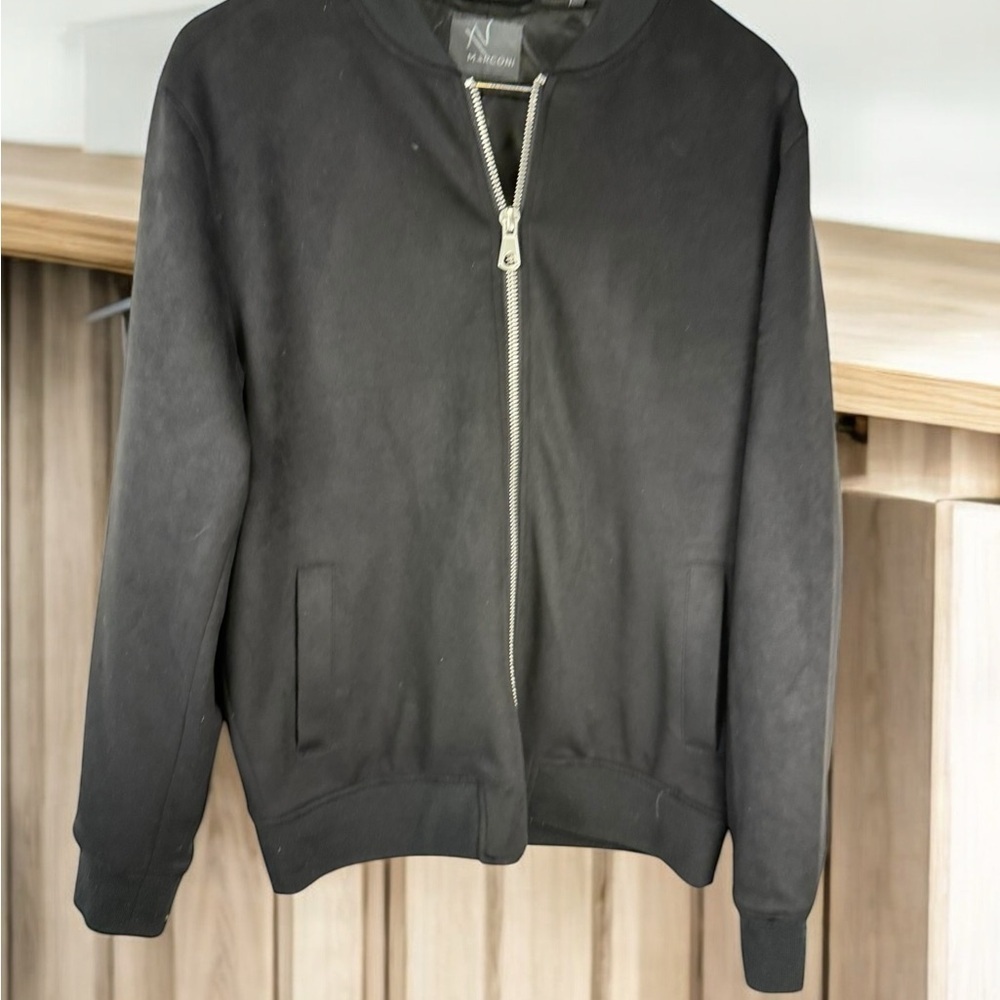 Marconi Jacket Black coat mens Large Black zip Jacket Size L Zip Up - Picture 2 of 7
